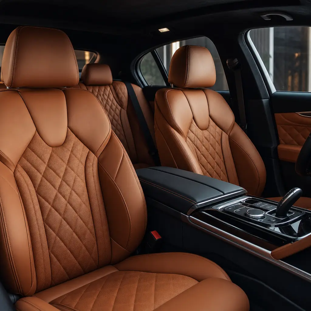 Tan quilted leather car seats