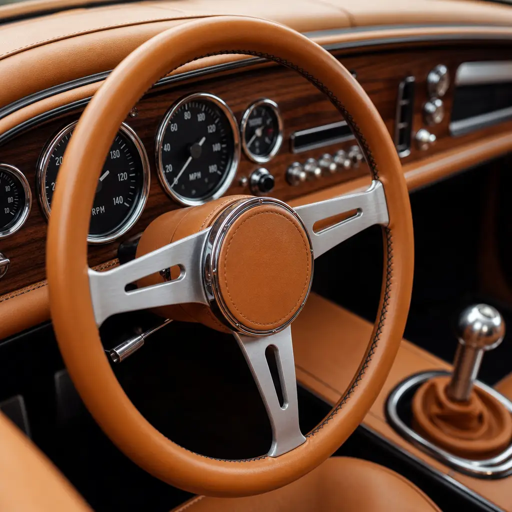 Custom leather and wood dashboard