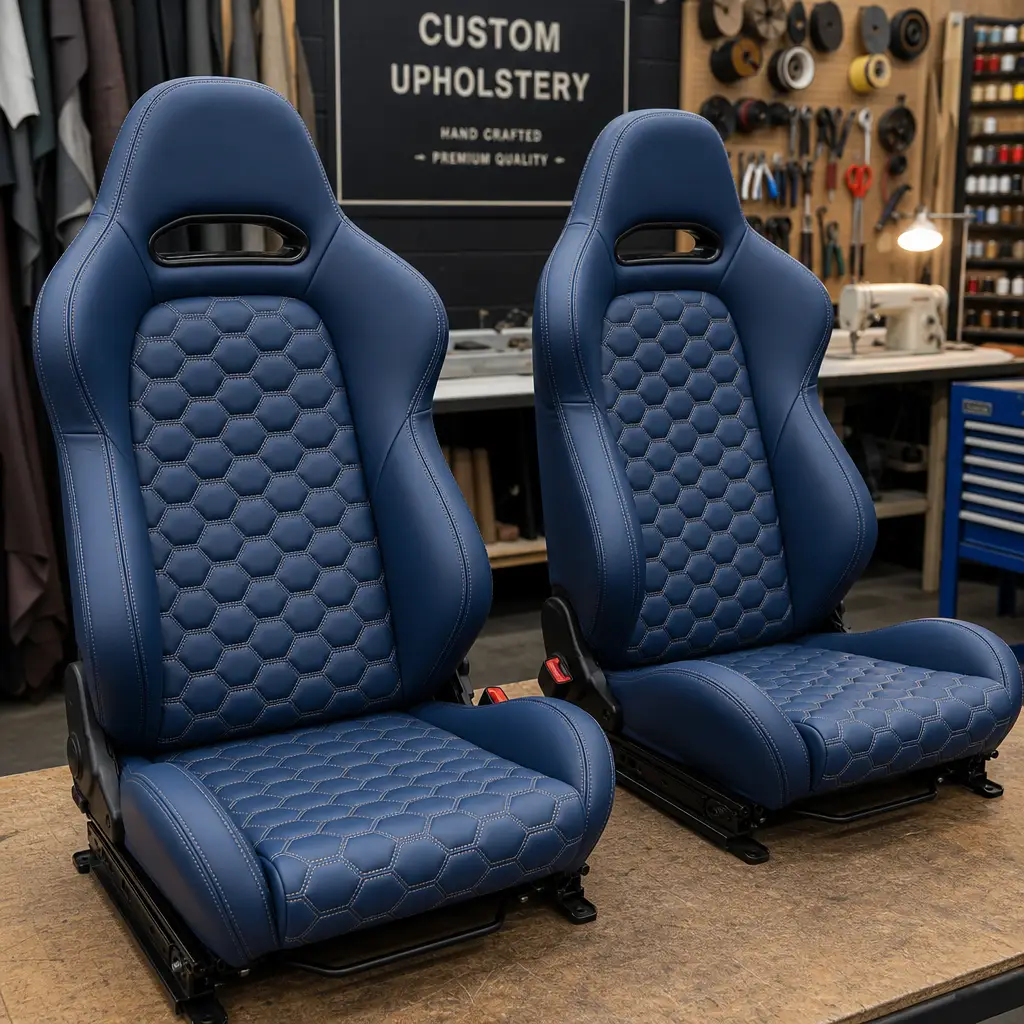 Custom blue leather car seats